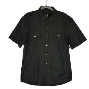 Konkreet Shirt Men's Large Black White Check Button Accent Short Sleeve